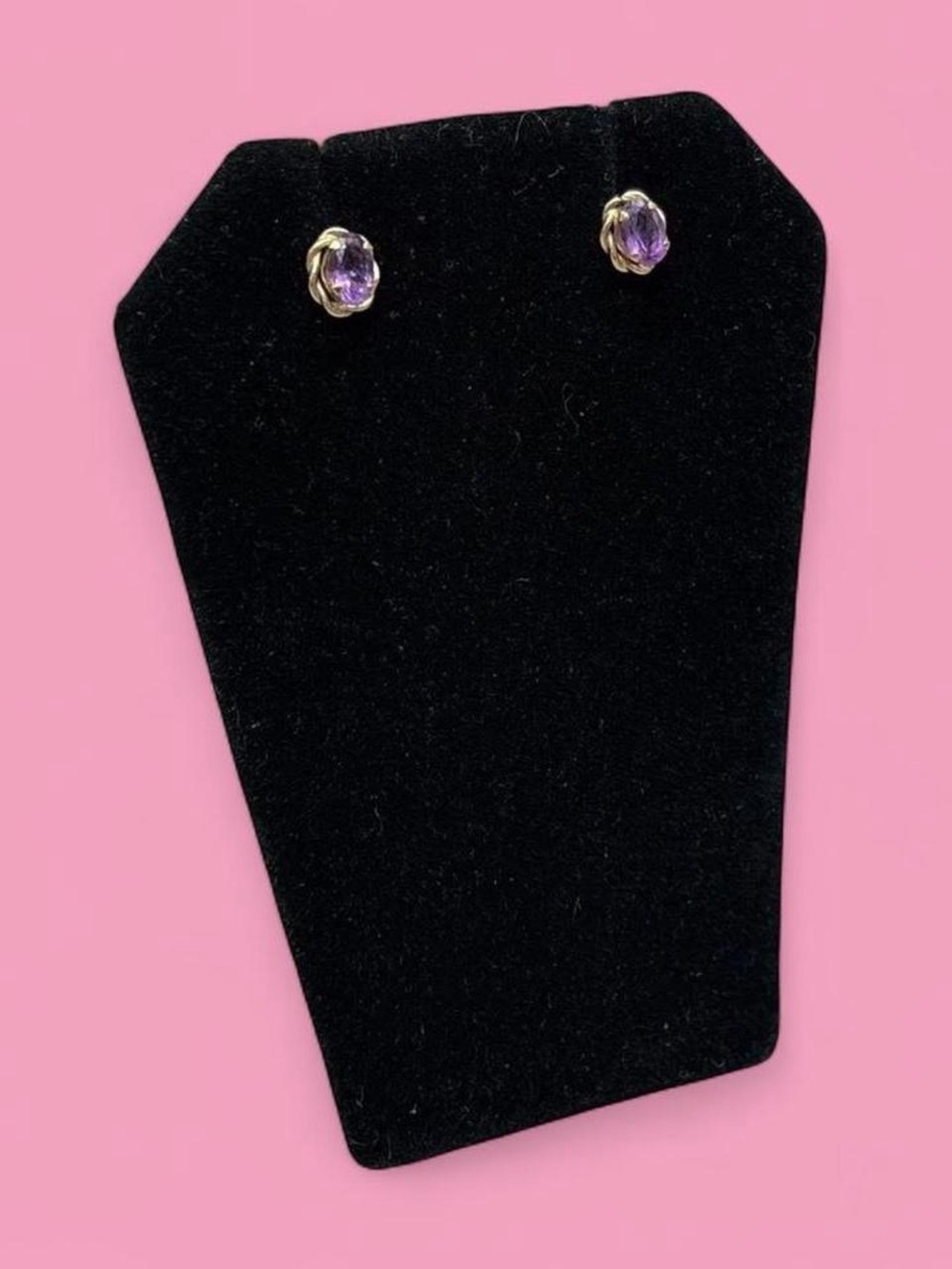 💜 Vintage 10K Gold Genuine Amethyst Stud Earrings Oval Gemstone Estate Jewelry